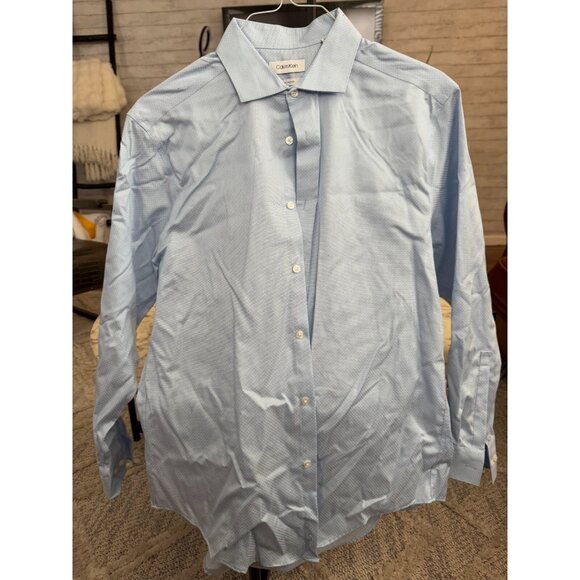 Calvin Klein Blue Slim Fit Non-Iron Button Down Long Sleeves Shirt Mens Size L - Picture 1 of 7